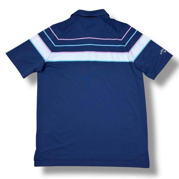 Callaway Shirt Men Medium Navy Striped OPTI DRI Performance Golf Polo Stretchy - Picture 4 of 9